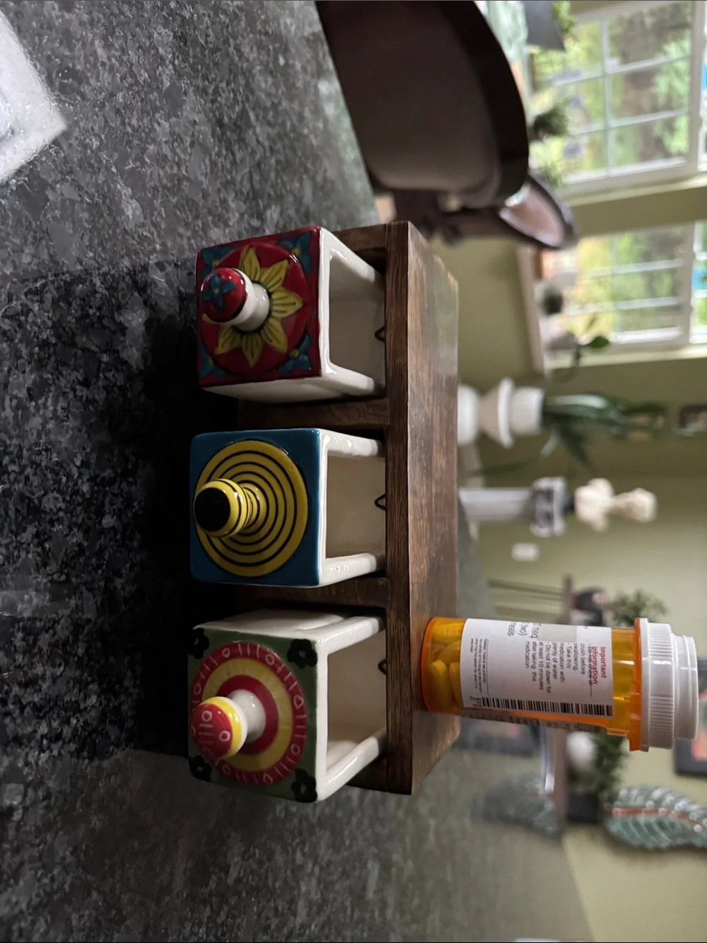 Handcrafted Wood Three-Drawer Jewelry Organizer with Colorful Ceramic Drawers